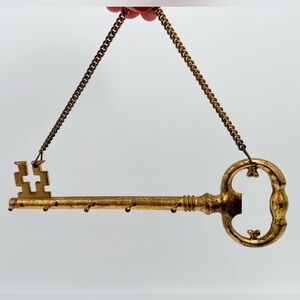 Vintage Italian Brass Skeleton Key Holder | Wall Mount 4 Hooks